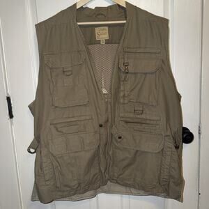 Cabelas Safari Series Men’s Multi Pocket Cargo Vest Olive Green Size 2XL